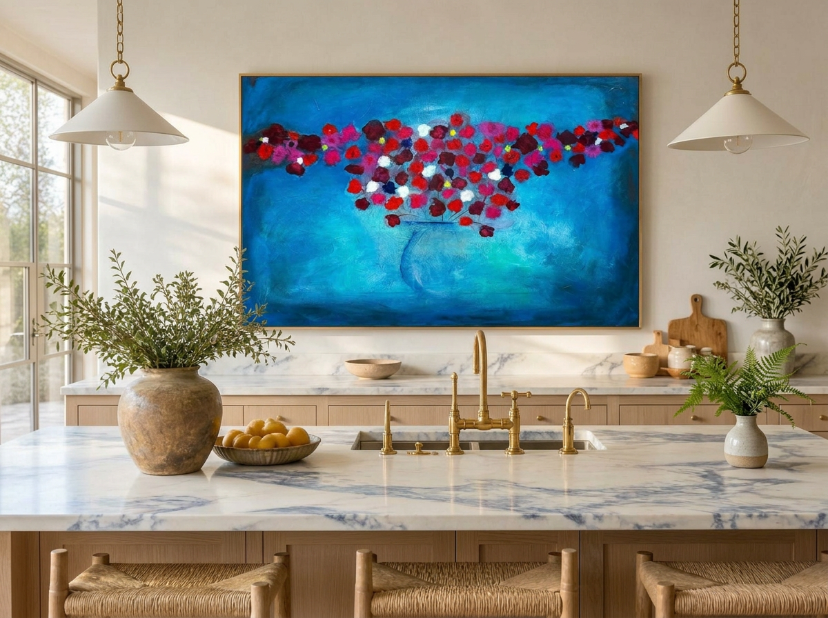 Mesa Flora 1 shown hanging in a styled living room